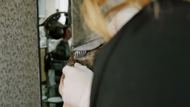Hairdresser Colors The Client's Hair Close-up