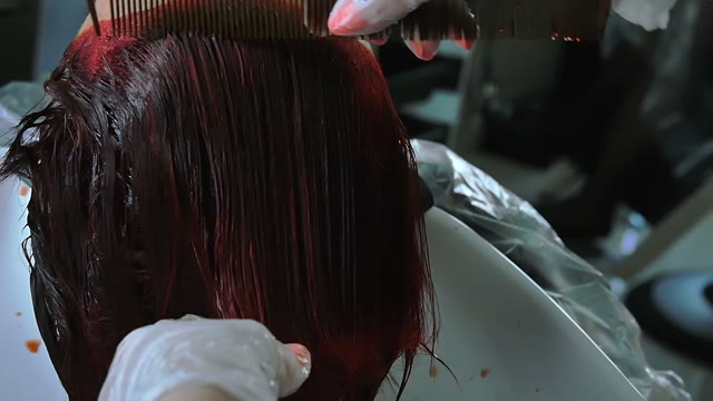 Hairdresser Colors The Client's Hair Close-up