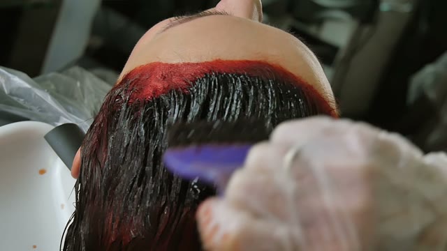 Hairdresser Colors The Client's Hairclose-up