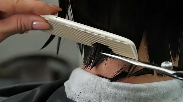 Hairdresser Cuts Hair To The Client Close-up