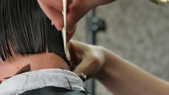 Hairdresser Cuts Hair To The Client Close-up
