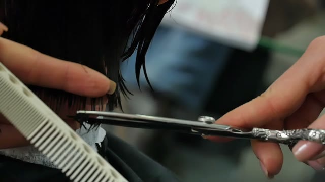 Hairdresser Cuts Hair To The Client Close-up
