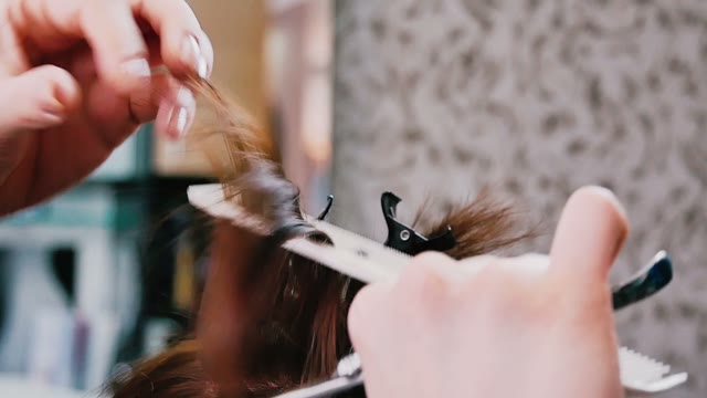 Hairdresser Cuts Hair To The Client Close-up