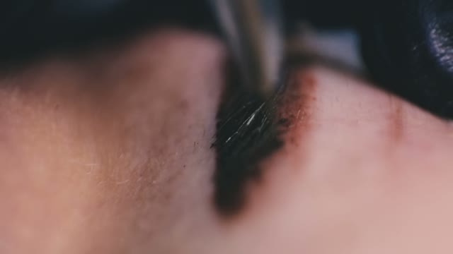 Master Does Tattoo Of Eyebrows Close-up