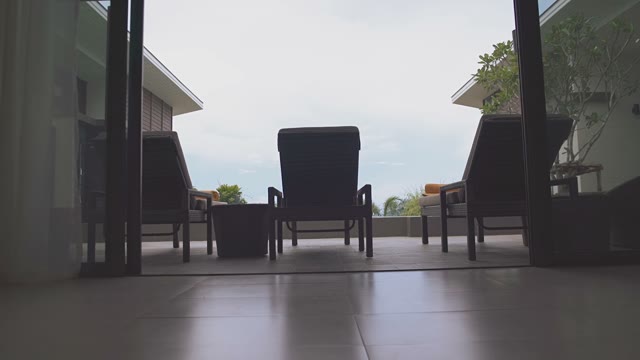 Girl Leaves The House And Come In The Recreation Area By The Pool