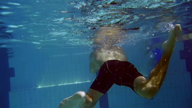 Man Is Swimming Under The Water