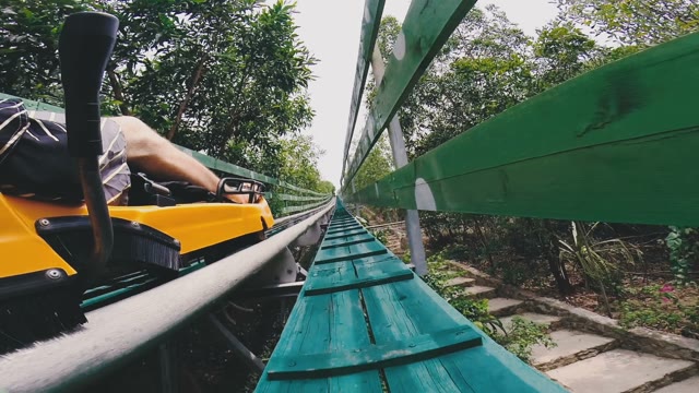 Young Guy Is Riding A Cart On A Roller Coaster