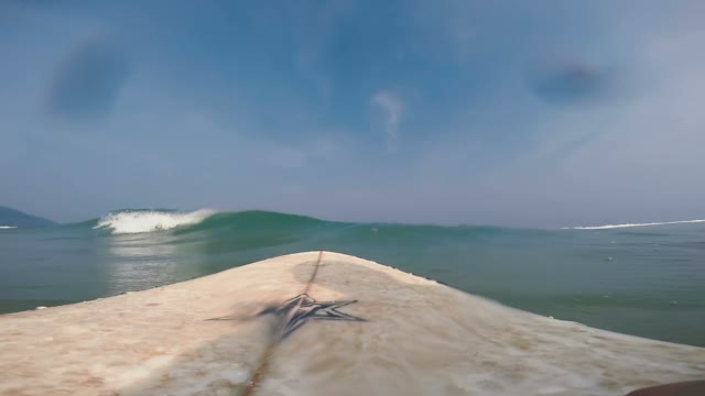Guy Lies On The Board And Catches A Wave